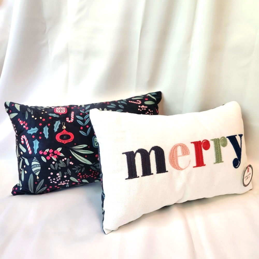 Set of TWO "merry" decorative pillows